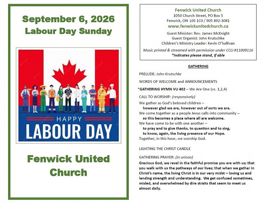 Fenwick United Church Bulletin page 1