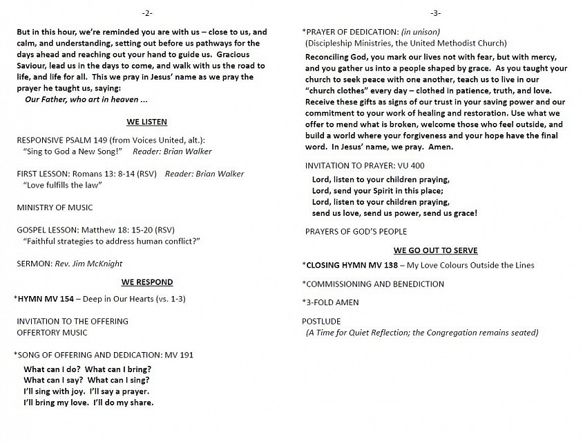 Fenwick United Church Bulletin page 2