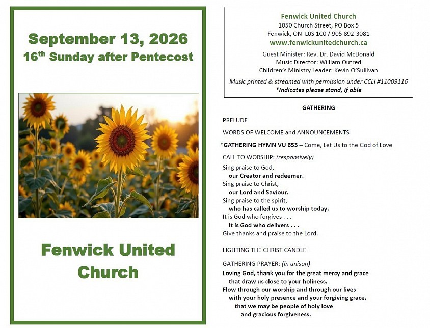 Fenwick United Church Bulletin page 1