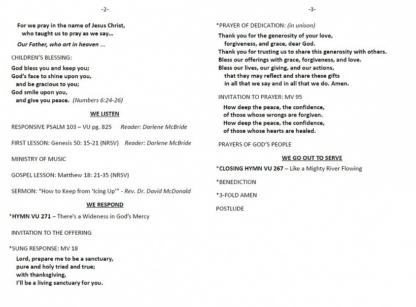 Fenwick United Church Bulletin page 2