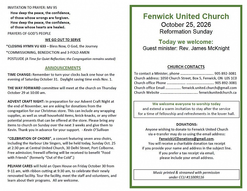 Fenwick United Church Bulletin page 1
