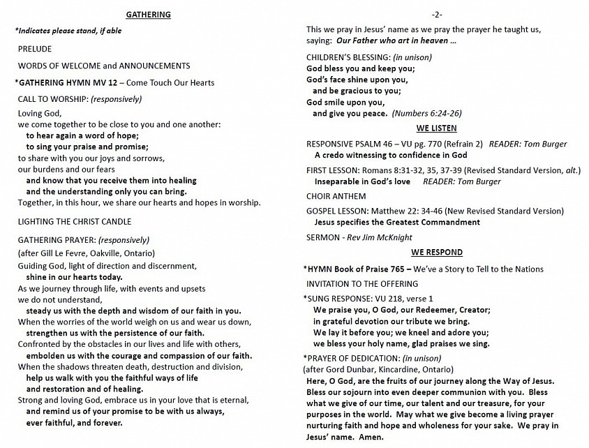 Fenwick United Church Bulletin page 2